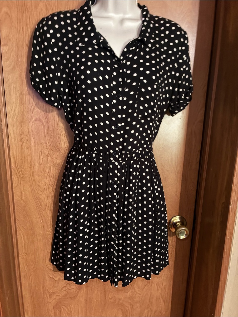 Y2K Forever 21 Black and White Polka Dot Mini Dress with Pockets Size Small